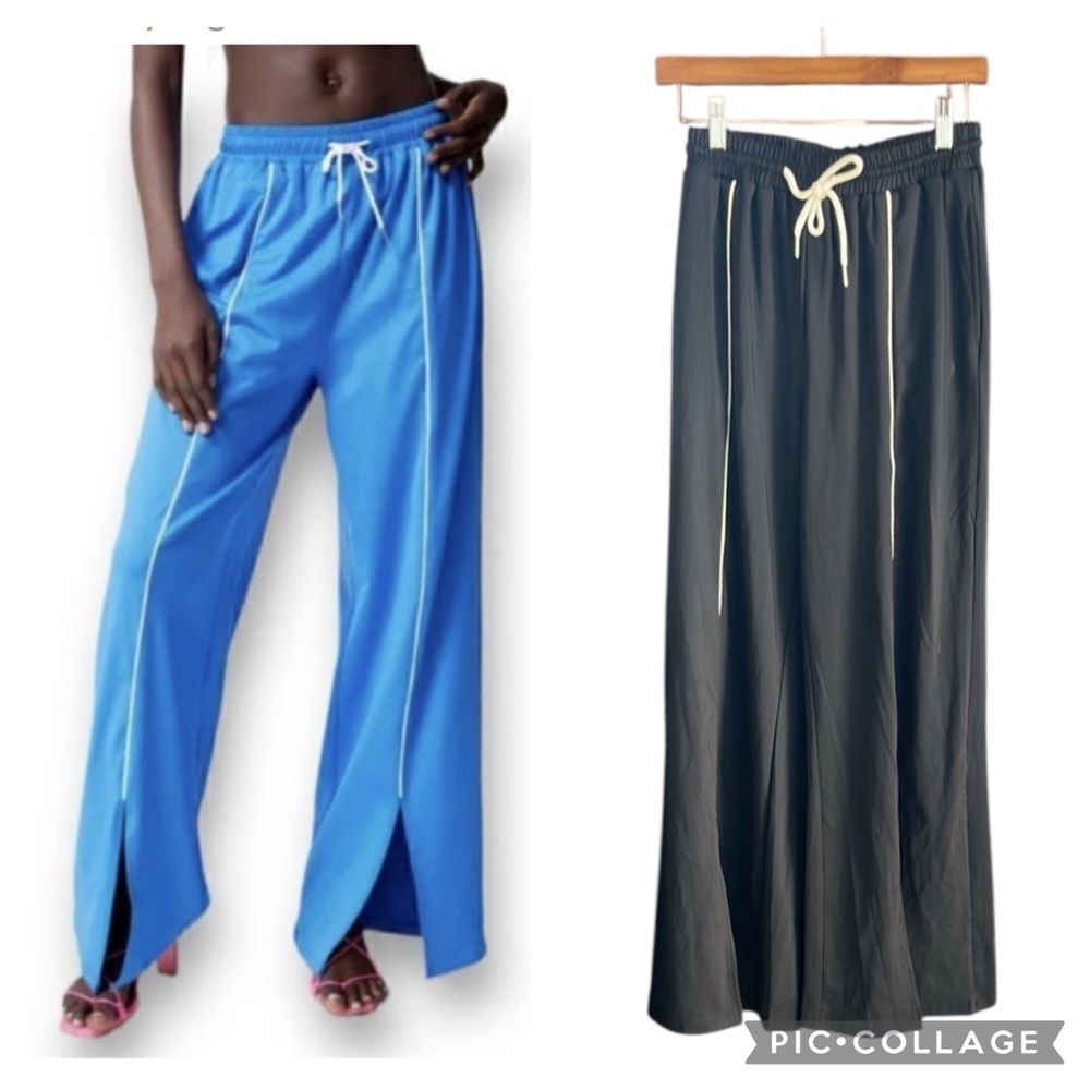 Urban Outfitters Daisy Street 90s Track Pants Black Wide-Leg Drawstring & Slit M
